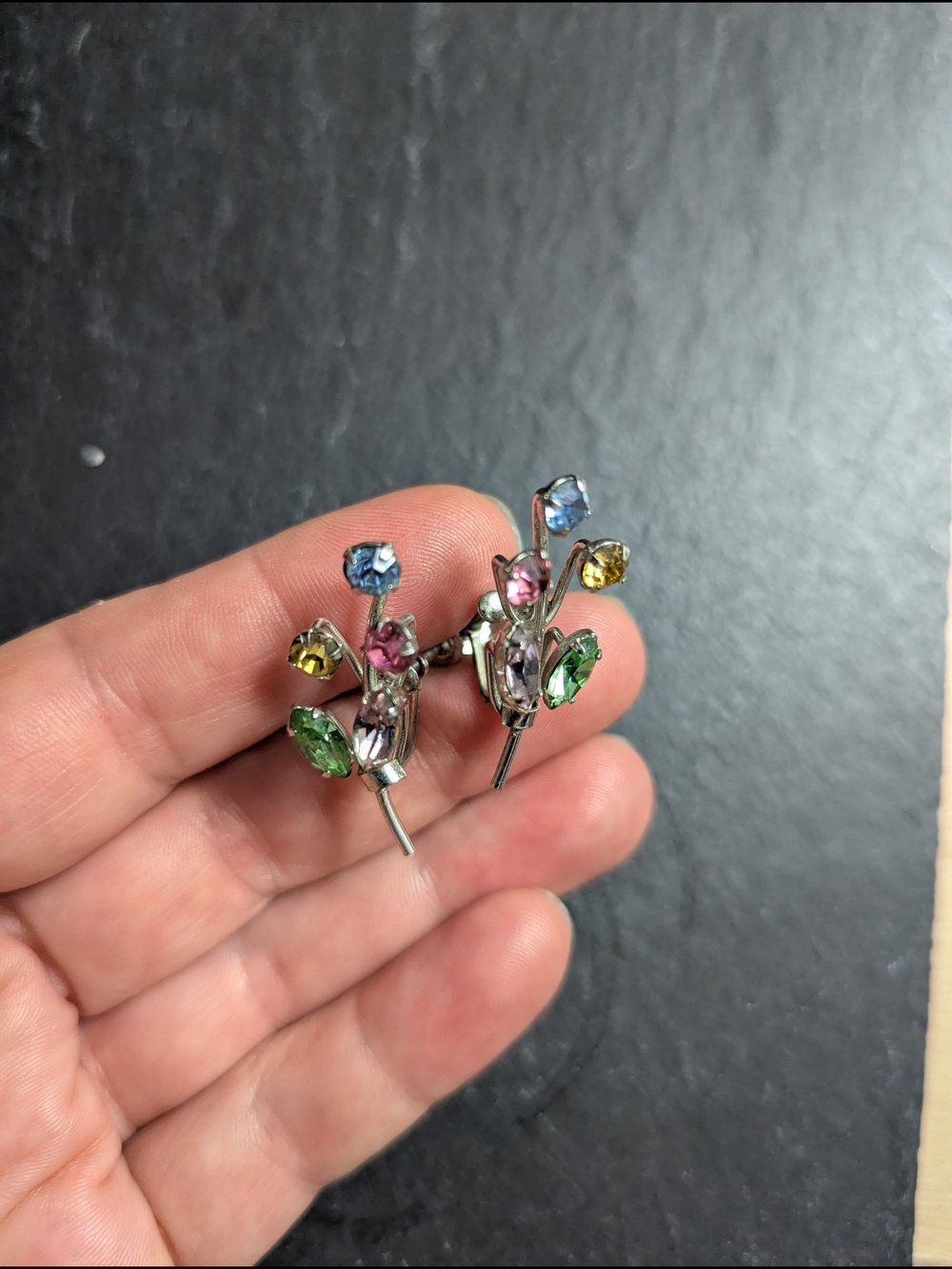 1940s Floral Crystal Stud Earrings - Pastel Garden Sterling Silver